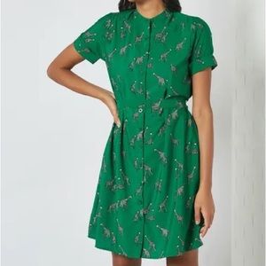 Yumi Shirtdress in Green Giraffe Print